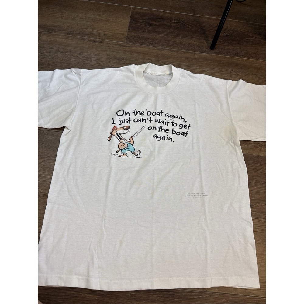 Vintage 90s Fishing Shoebox Greetings T Shirt Single Stitch 50/50 Made USA Large